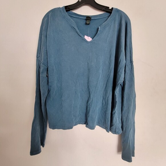 NEW Wild Fable Turquoise Teal Blue V Neck Long Sleeve Pullover Shirt Size XL - Picture 10 of 10